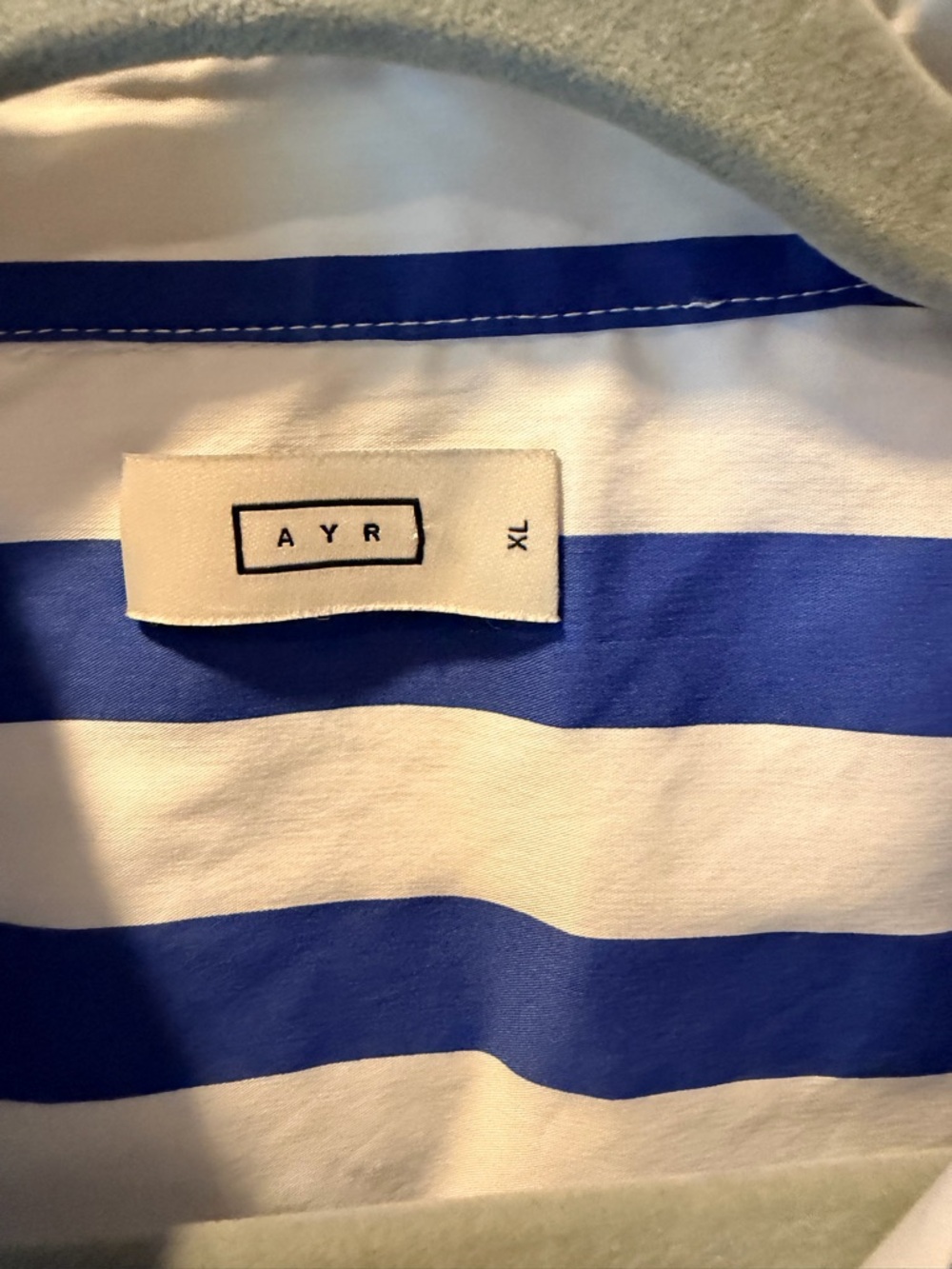 AYR Blue and White Vertical Stripe Button-Down Shirt - Picture 3 of 3